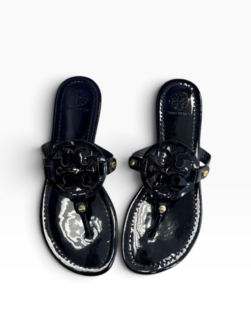 Tory Burch Black Patent leather Miller Sandals Size 8.5 shoes